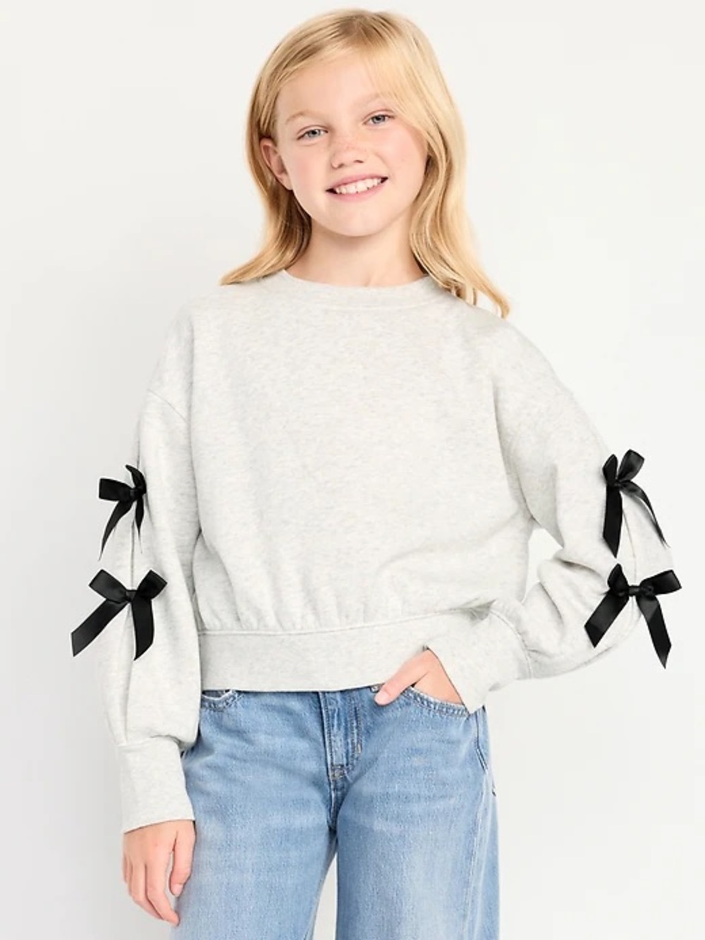 NWT Old Navy Cozy Bow-Sleeve Crew-Neck Sweatshirt